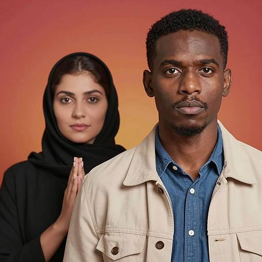 Two Diverse People Against Red Orange Gradient