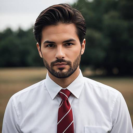 Young man in white shirt and red tie outdoors