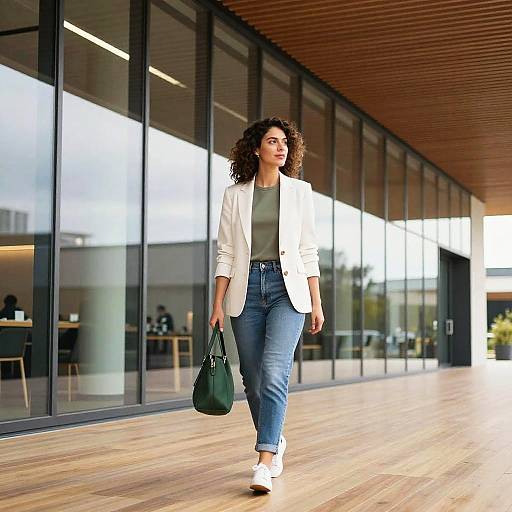 Confident Woman in Modern Glass Interior
