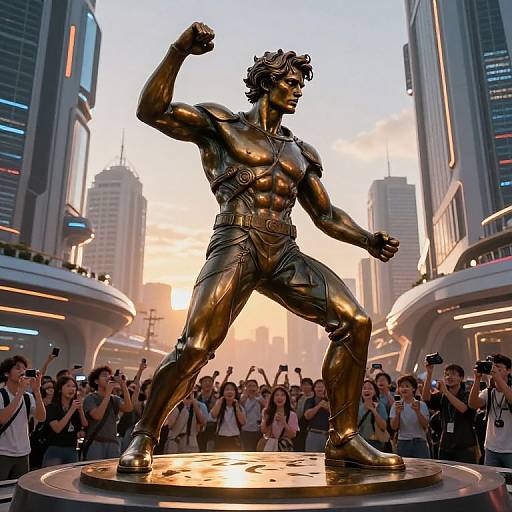 Mr Beast Bronze Statue in Futuristic Plaza