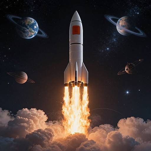 Rocket Launch Amidst Cosmic Ballet