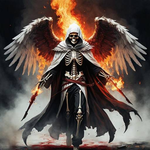 Ethereal Skeleton with Fiery Angel Wings