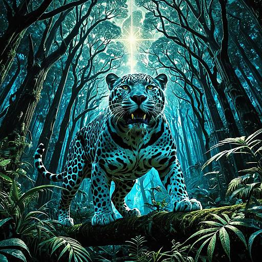 Celestial Jaguar in Bioluminescent Jungle