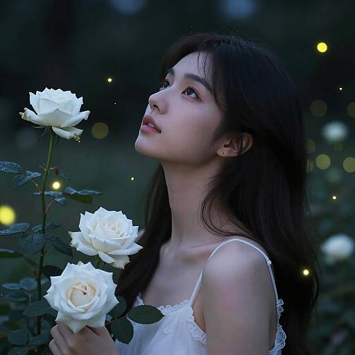 Enchanting Girl with White Roses
