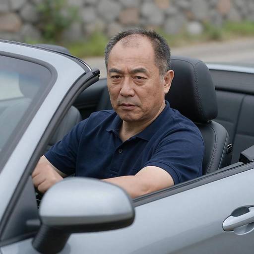 Intense Portrait of Middle-Aged Man in Convertible