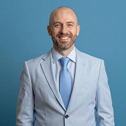 Cheerful Man in Light Blue Suit