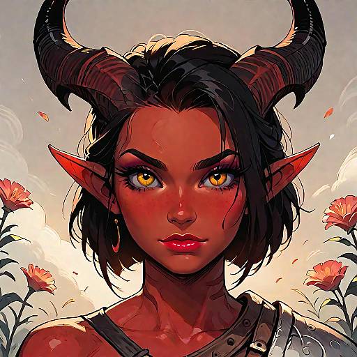 Fierce Female Tiefling Gladiator with Sword