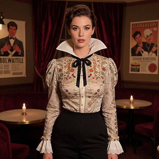 Elegant Woman in Vintage Theatre Lounge