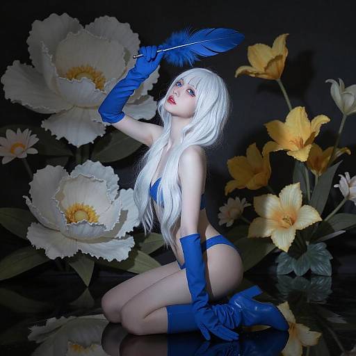 Digital Nude Woman with Blue Accents