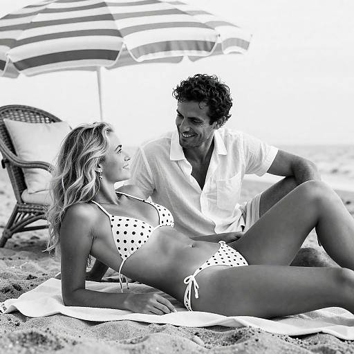 Intimate Beach Relaxation in Black and White