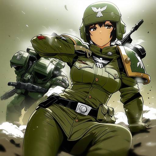 Illustration of Astra militarum, warhammer 40k in the style of Hyudora