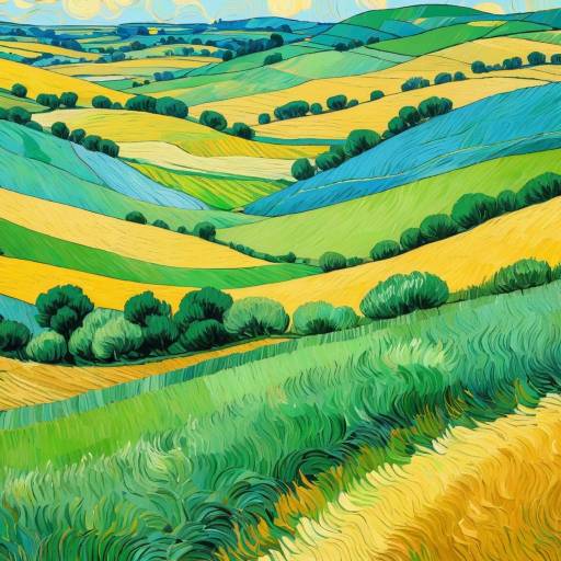 Serene Rolling Hills in Van Gogh Style