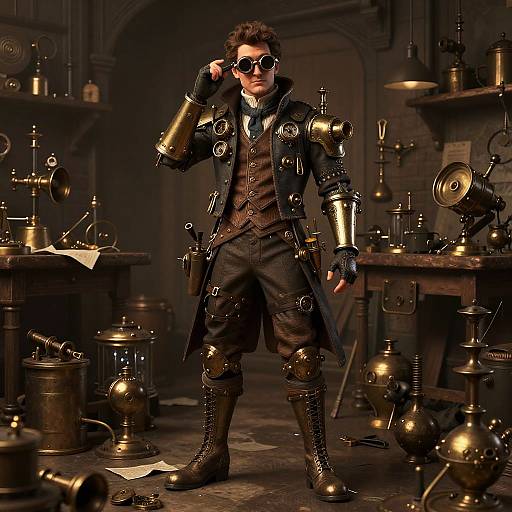 Steampunk Inventor Portrait with Gadgets
