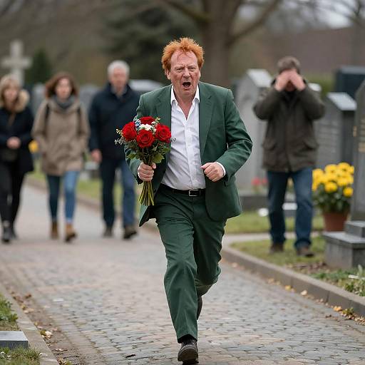 Red-Haired Man in Cemetery Running