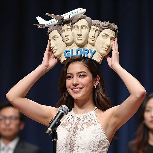 Woman with Sculpted Headpiece and Microphone