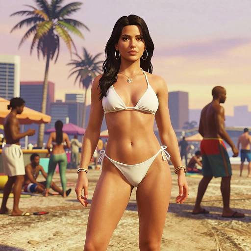 Woman in White Bikini at Beach Party