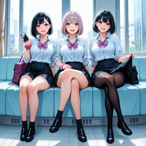 Cheerful Girls in Skirts and Pantyhose