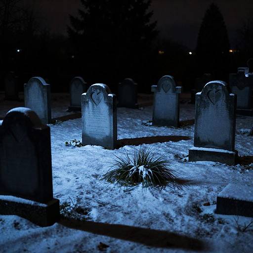 Eerie Winter Cemetery at Night