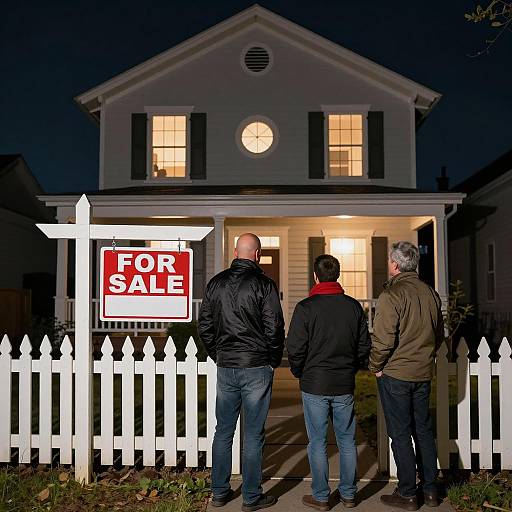 Men Admiring House For Sale at Night