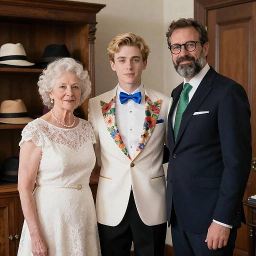 Three-Person Portrait in Vintage Room