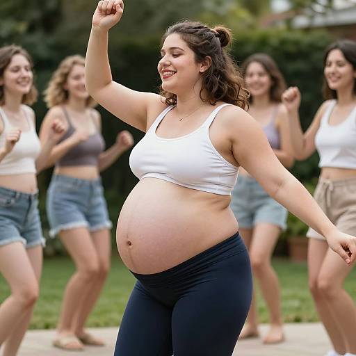 Photorealistic Side View of Dancing Pregnant BBW