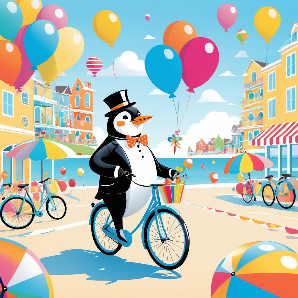 Dapper Penguin's Whimsical Bicycle Adventure