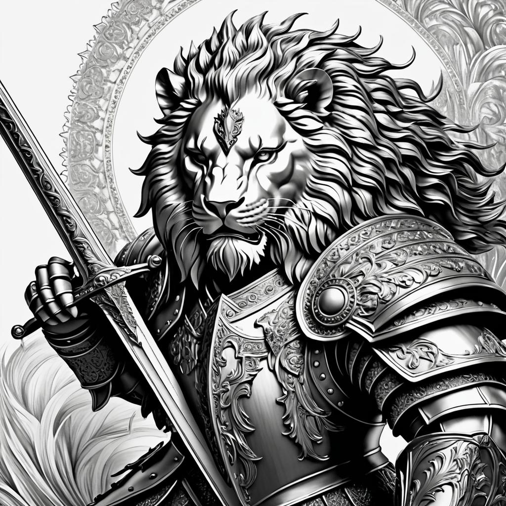 Renaissance Lion in Armor with Sword