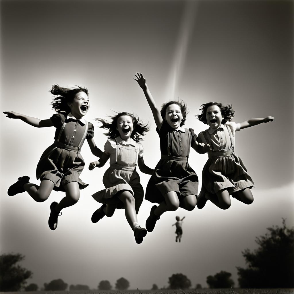 Vintage Photo of Joyful Children in Flight