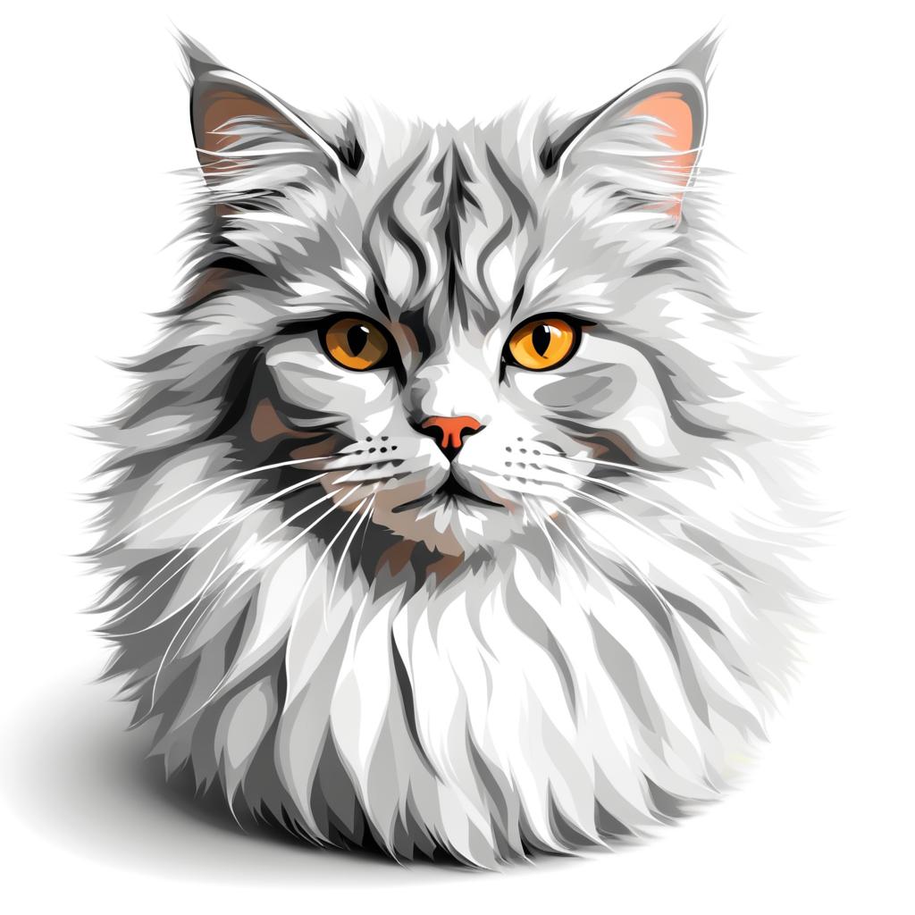 Fluffy Gray Cat on White Background