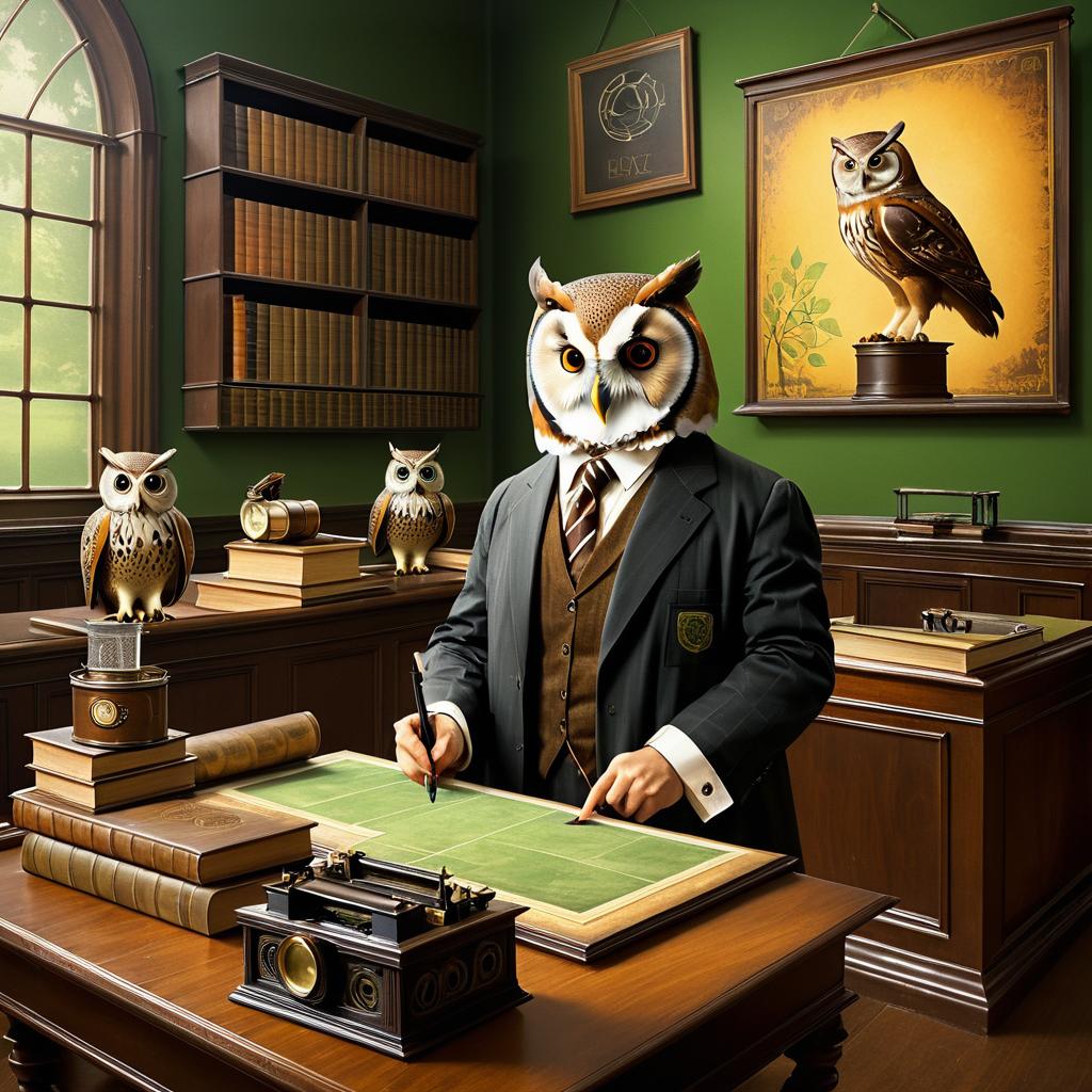 Owl Professor in a Vintage Classroom Scene