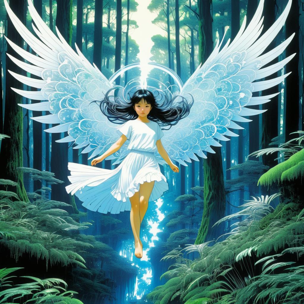 Ethereal Winged Girl in Mystical Forest