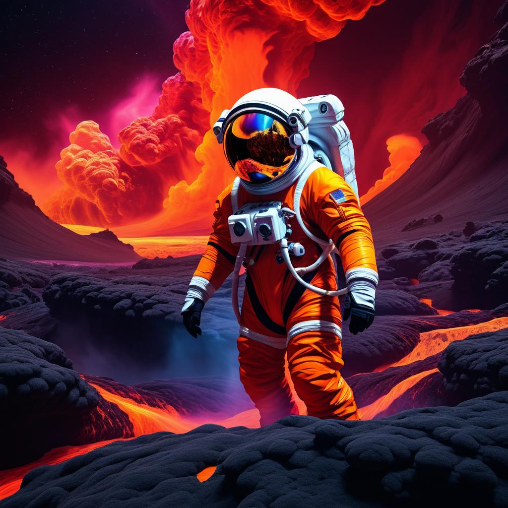 Astronaut Melding with Alien Lava Landscape