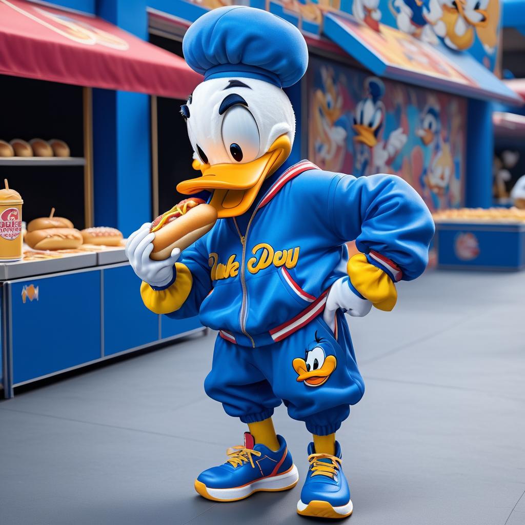 Hip-Hop Donald Duck with Hot Dog