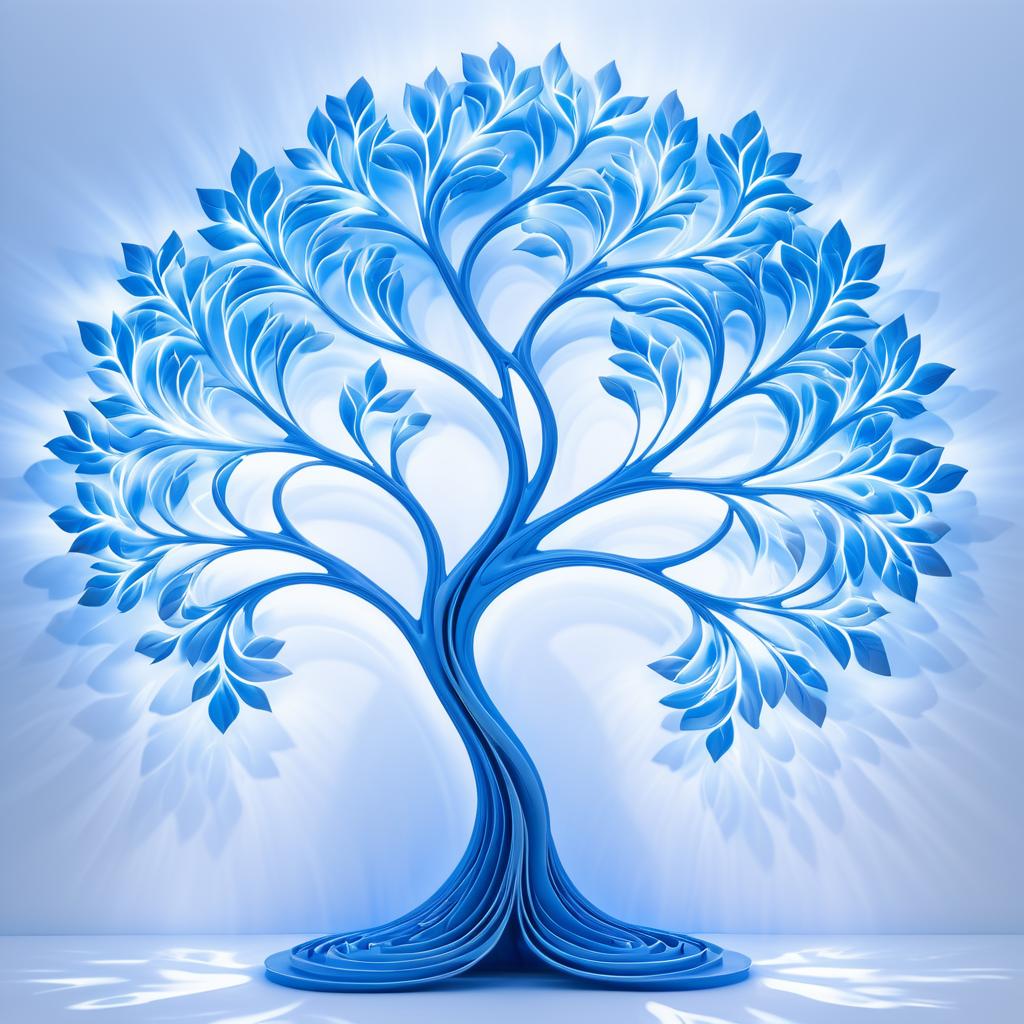 Ethereal Blue Tree Light Art Design