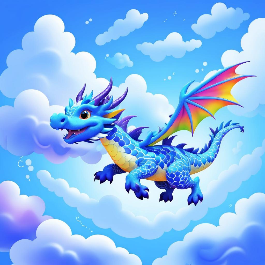 Whimsical Blue Spotted Dragon in Clouds