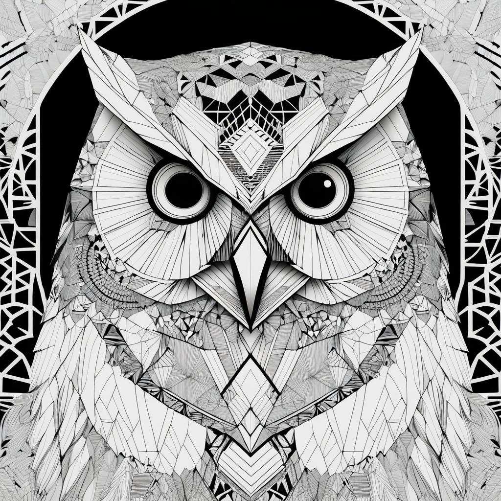 Intricate Geometric Owl Head Art