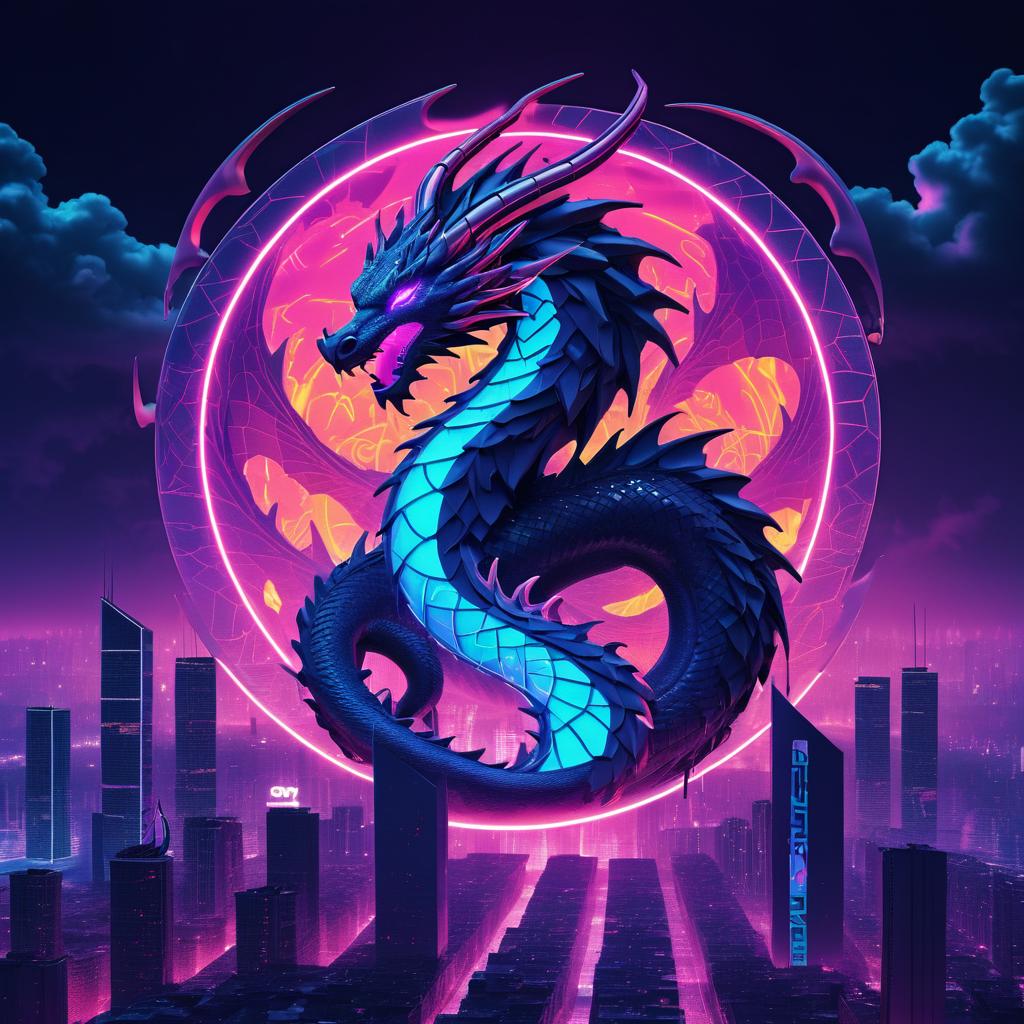 Futuristic Neon Dragon T-Shirt Design