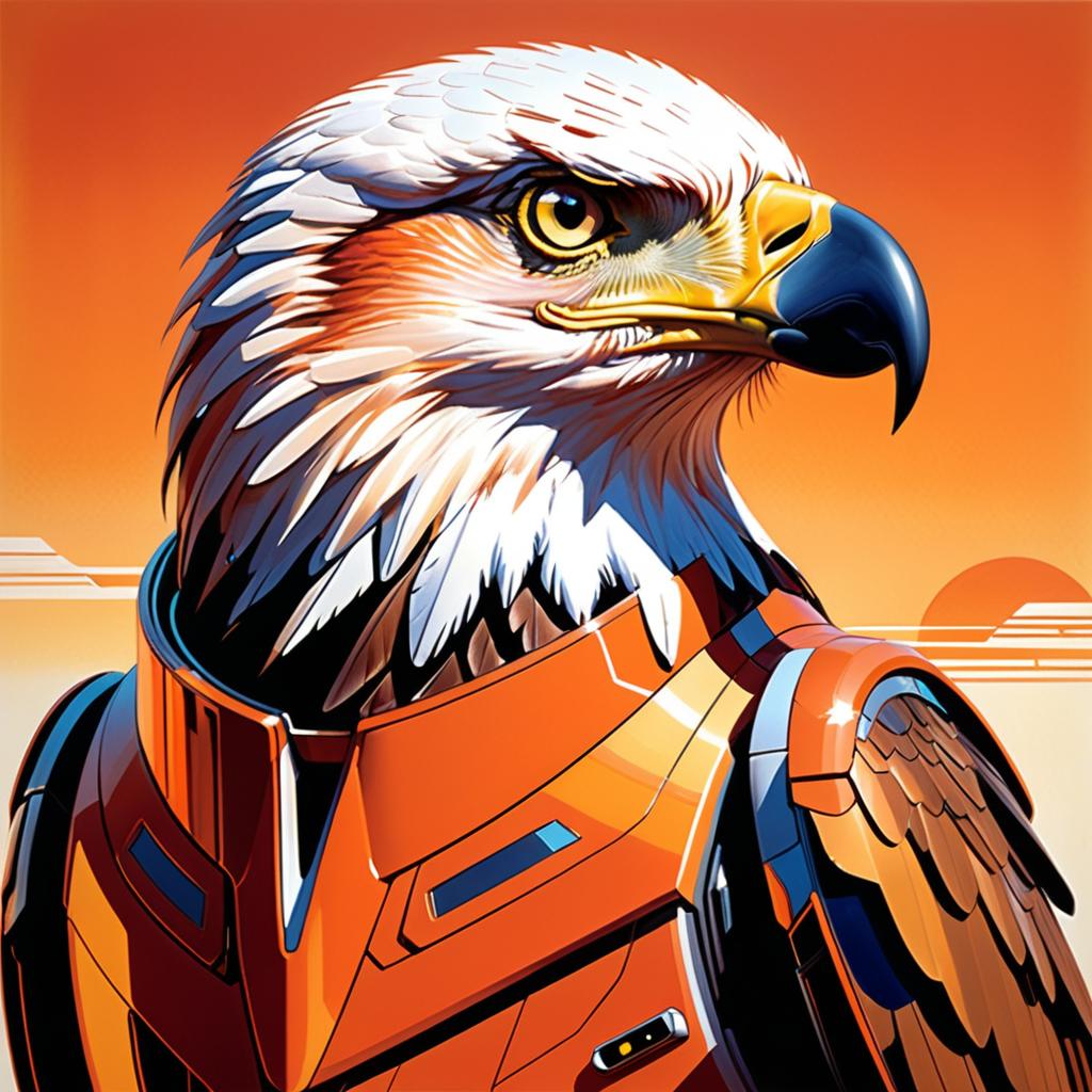 Futuristic Eagle Portrait in Sunset Hues