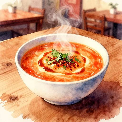 Cozy Watercolor Hot Soup Scene