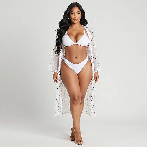 Confident Woman in White Bikini and Robe