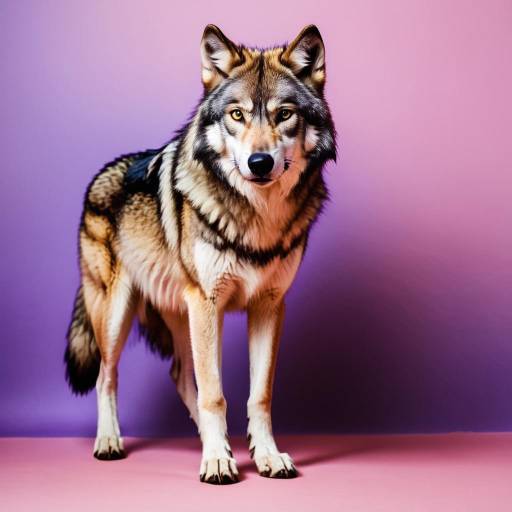 Gray Wolf Standing on Pink and Purple Background
