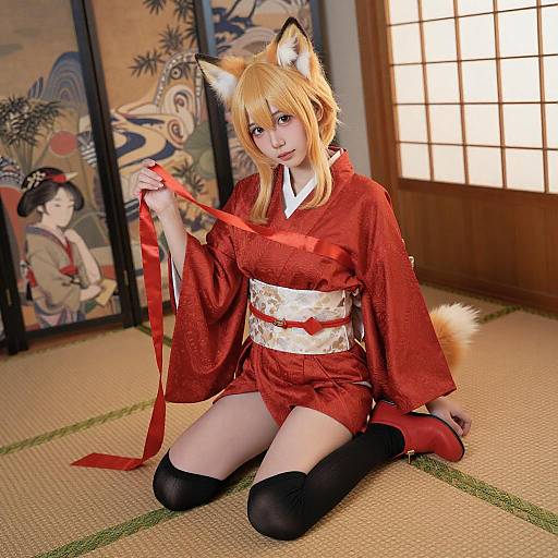 Blonde Fox-Eared Cosplayer in Kimono