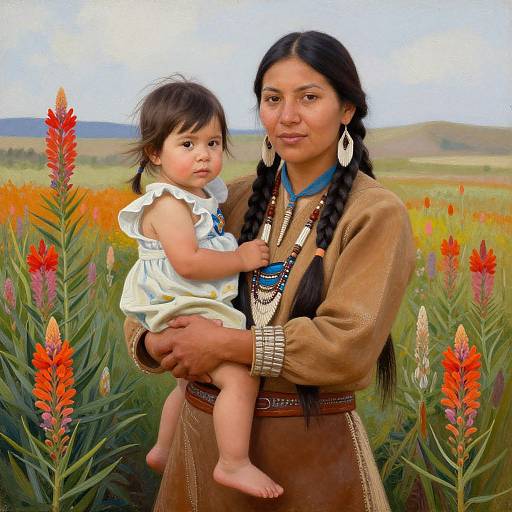 Oil Portrait of Native American Mother