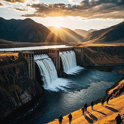 Golden Hour at Majestic Dam and Mountain Landscape