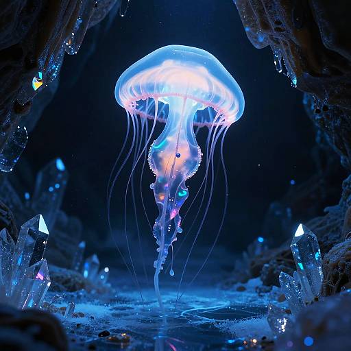 Bioluminescent Jellyfish Descends Into Crystal Cavern
