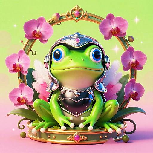 Neon Retro Chibi Frog Arcade Illustration