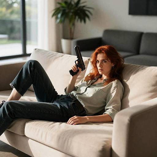 Intense Woman with Red Hair Relaxing