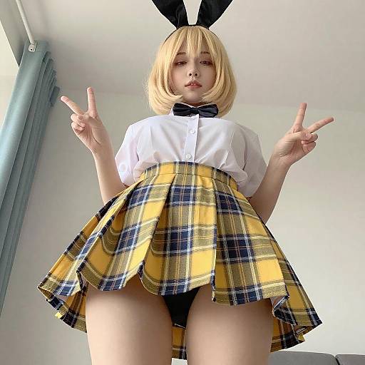 Young Woman with Bunny Ears Pose