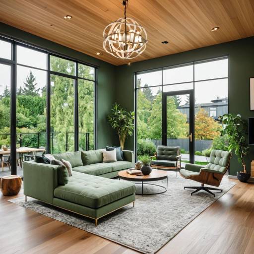 Modern Green Living Room with Large Windows