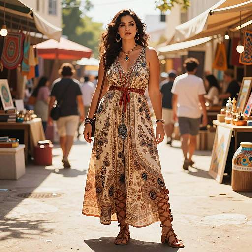 Bohemian Curvy Woman at Art Market